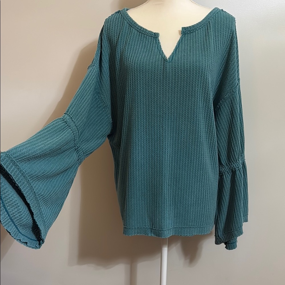 Umgee Teal Bell Sleeve Women's Top